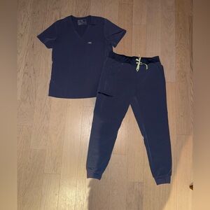 Figs Blue Scrub Set with Lime accent